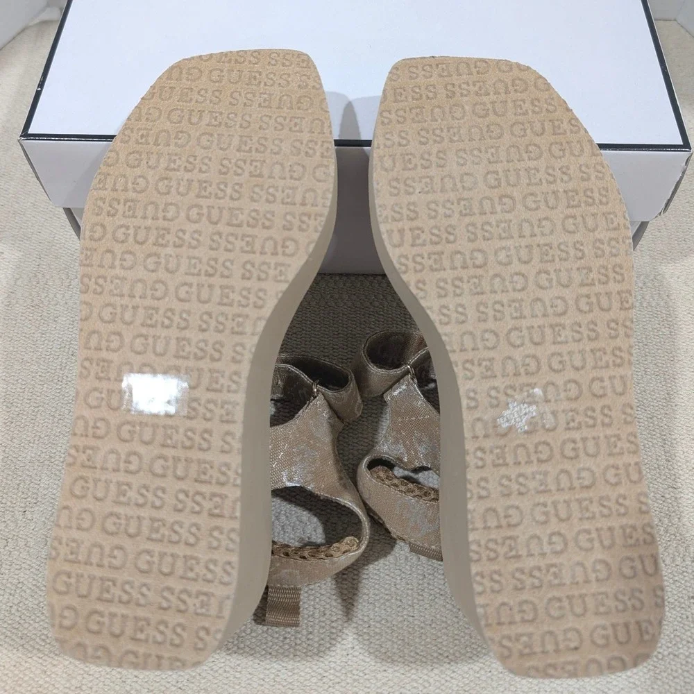 Guess Daysa Quattro G Strappy EVA Wedge Sandals Light Natural 8M NIB